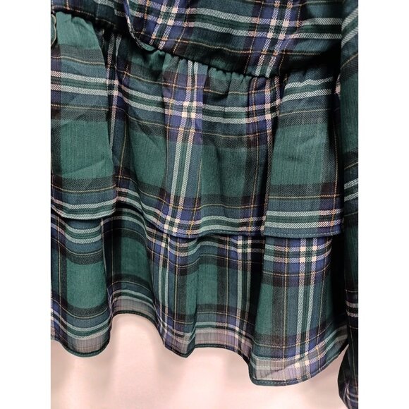Torrid BOHO Top Size 2X Green Plaid Chiffon Ruffle Long Sleeve Peplum Crop - Picture 5 of 11